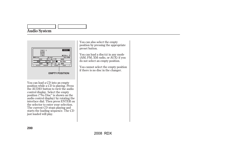 Audio system | Acura 2008 RDX - Owner's Manual User Manual | Page 204 / 433