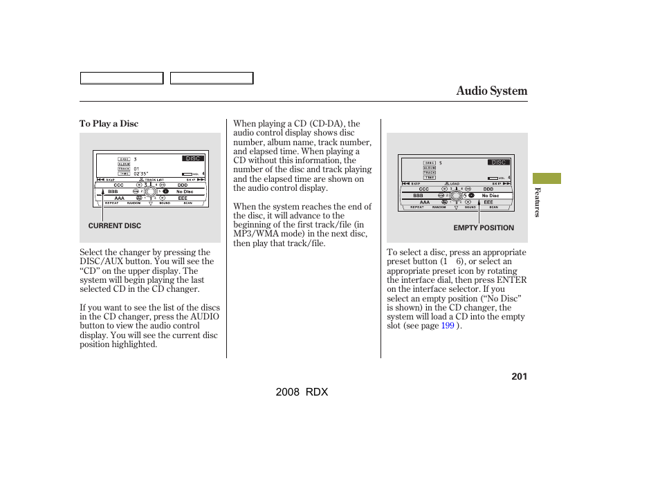 Audio system | Acura 2008 RDX - Owner's Manual User Manual | Page 205 / 433