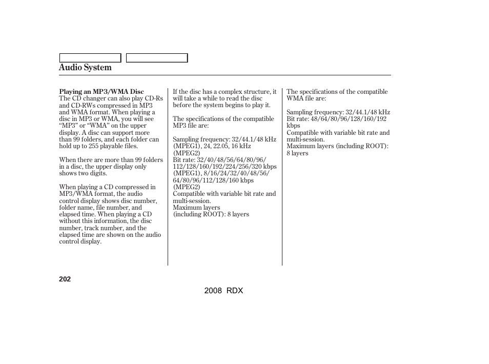 Audio system | Acura 2008 RDX - Owner's Manual User Manual | Page 206 / 433