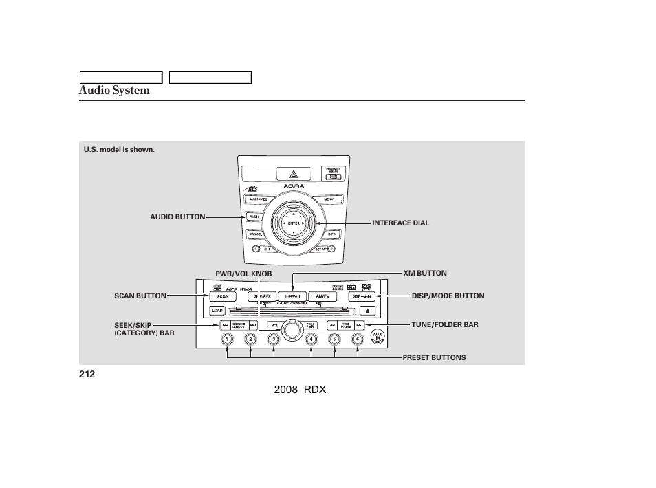 Audio system, 2008 rdx | Acura 2008 RDX - Owner's Manual User Manual | Page 216 / 433