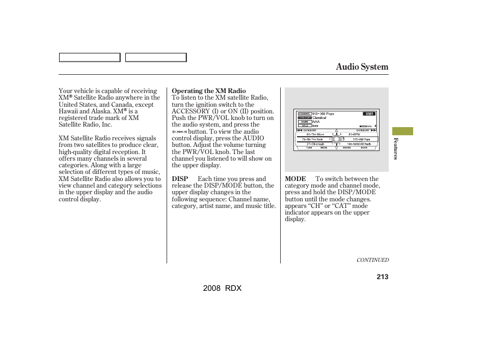 Audio system | Acura 2008 RDX - Owner's Manual User Manual | Page 217 / 433