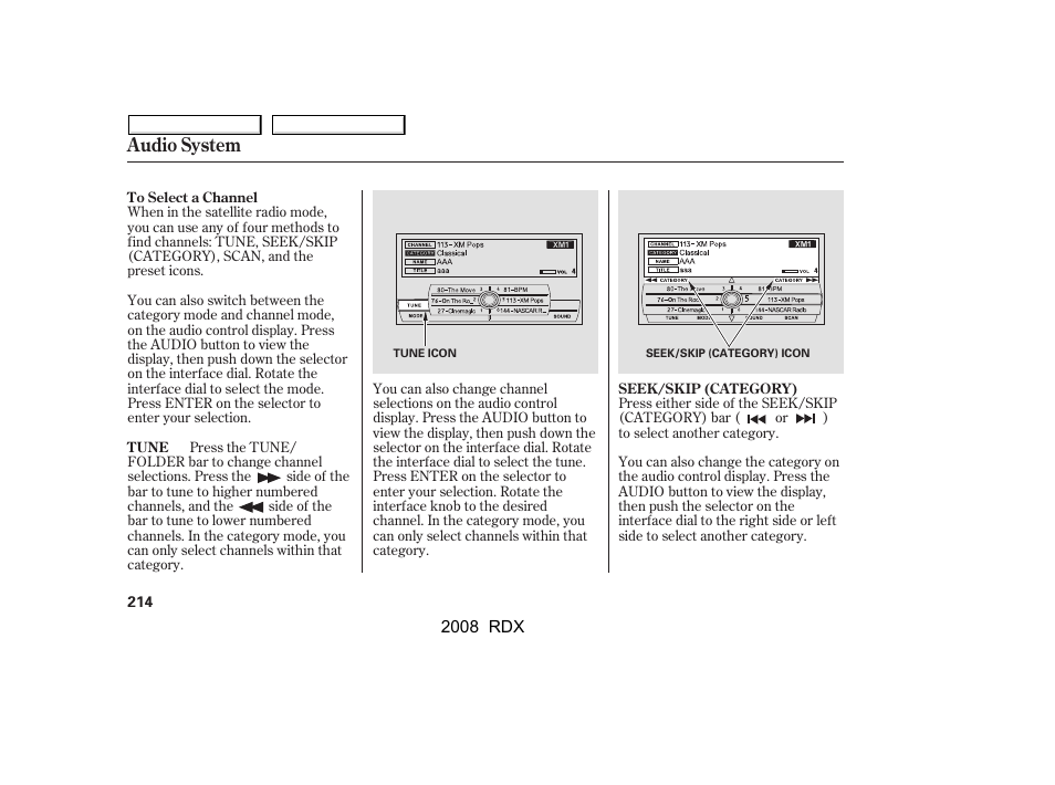 Audio system | Acura 2008 RDX - Owner's Manual User Manual | Page 218 / 433