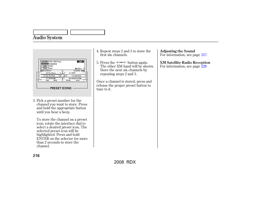 Audio system | Acura 2008 RDX - Owner's Manual User Manual | Page 220 / 433