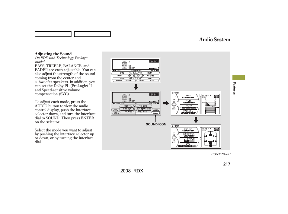 Audio system, 2008 rdx | Acura 2008 RDX - Owner's Manual User Manual | Page 221 / 433