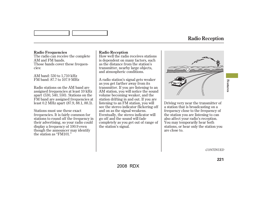 Radio reception | Acura 2008 RDX - Owner's Manual User Manual | Page 225 / 433