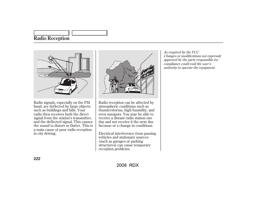 Radio reception | Acura 2008 RDX - Owner's Manual User Manual | Page 226 / 433