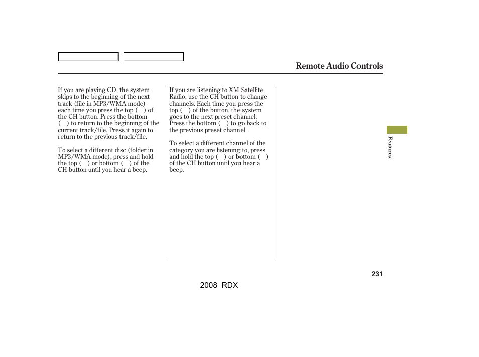 Remote audio controls | Acura 2008 RDX - Owner's Manual User Manual | Page 235 / 433