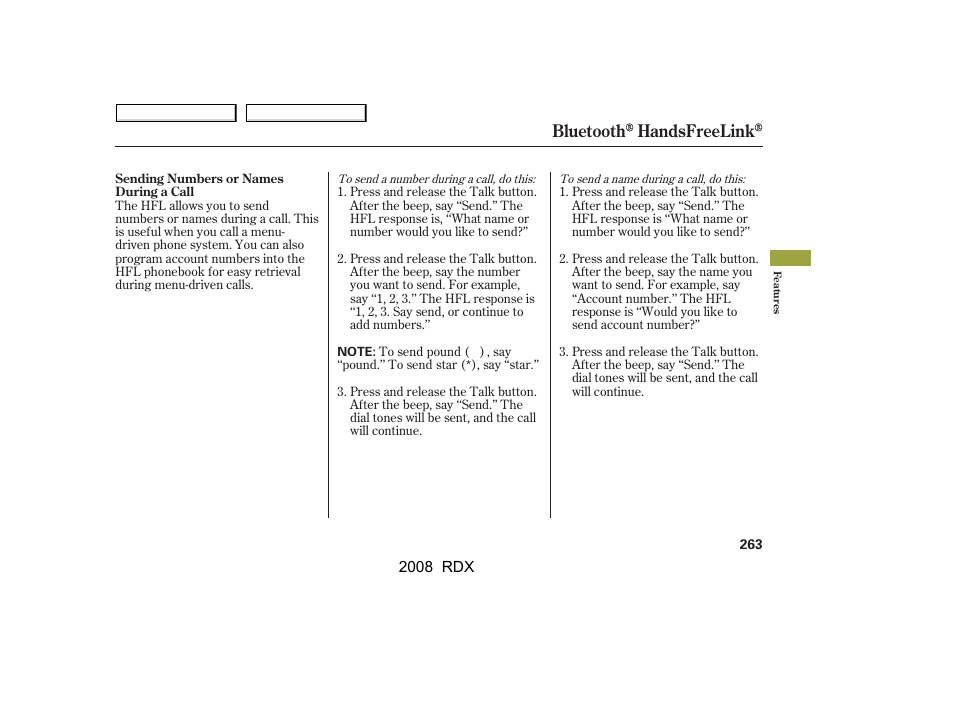 Bluetooth handsfreelink | Acura 2008 RDX - Owner's Manual User Manual | Page 267 / 433