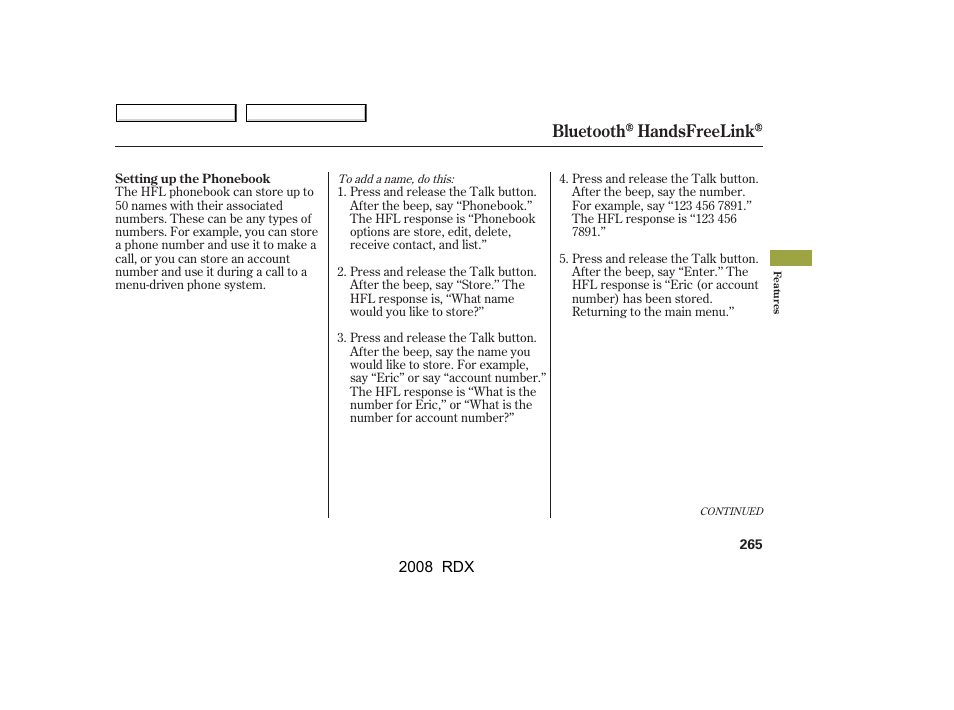 Bluetooth handsfreelink | Acura 2008 RDX - Owner's Manual User Manual | Page 269 / 433