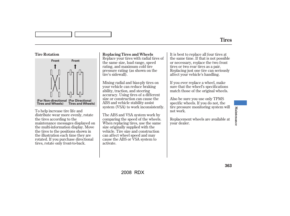 Tires | Acura 2008 RDX - Owner's Manual User Manual | Page 367 / 433