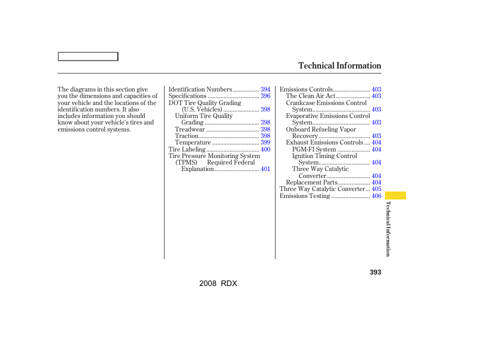Technical information | Acura 2008 RDX - Owner's Manual User Manual | Page 397 / 433