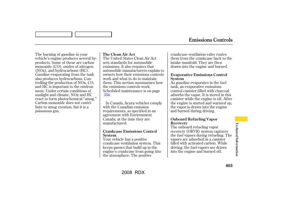 Emissions controls | Acura 2008 RDX - Owner's Manual User Manual | Page 407 / 433