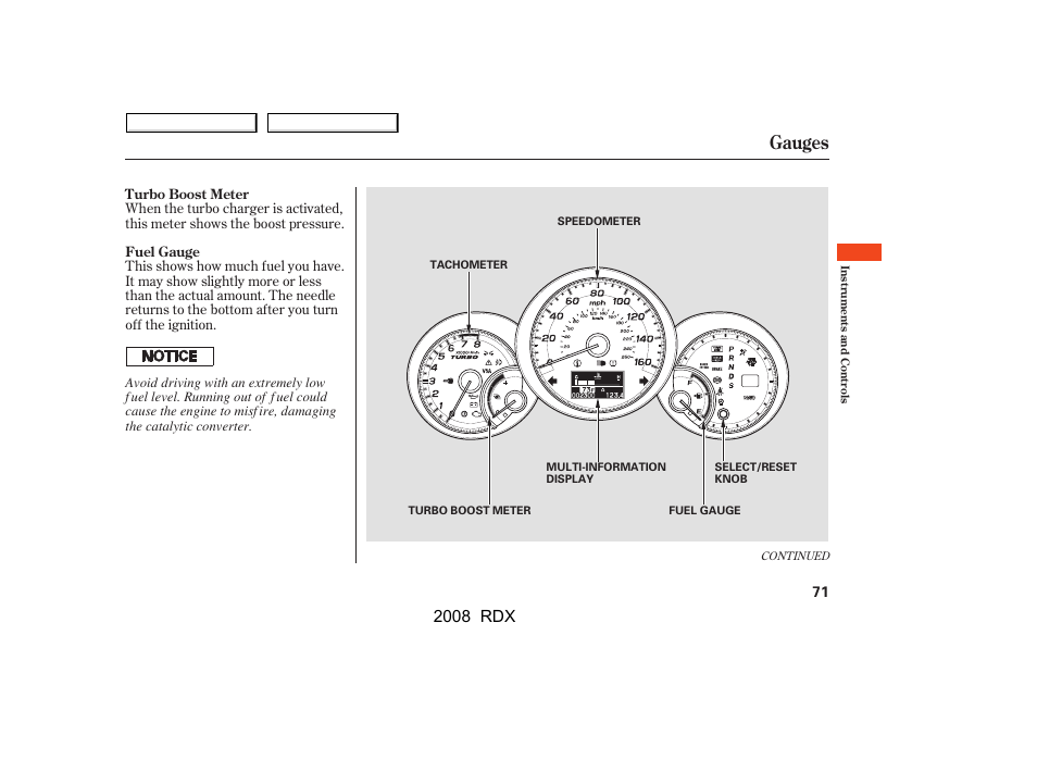 Gauges, 2008 rdx | Acura 2008 RDX - Owner's Manual User Manual | Page 75 / 433