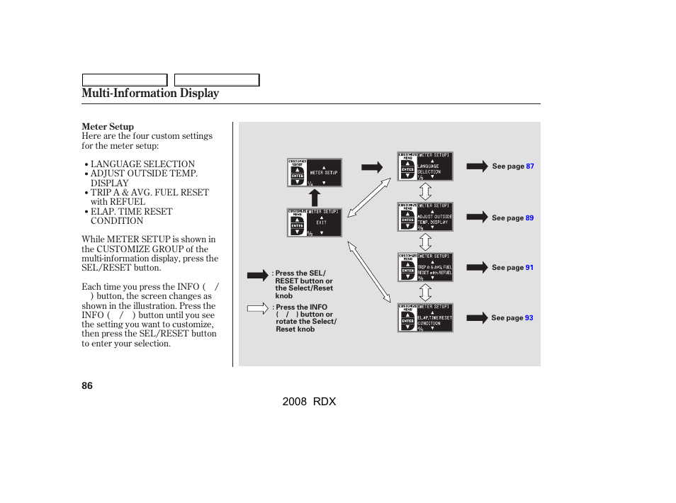 Multi-information display, 2008 rdx | Acura 2008 RDX - Owner's Manual User Manual | Page 90 / 433