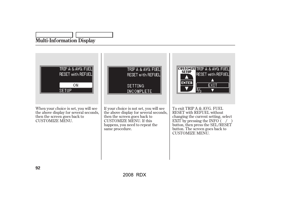 Multi-information display | Acura 2008 RDX - Owner's Manual User Manual | Page 96 / 433