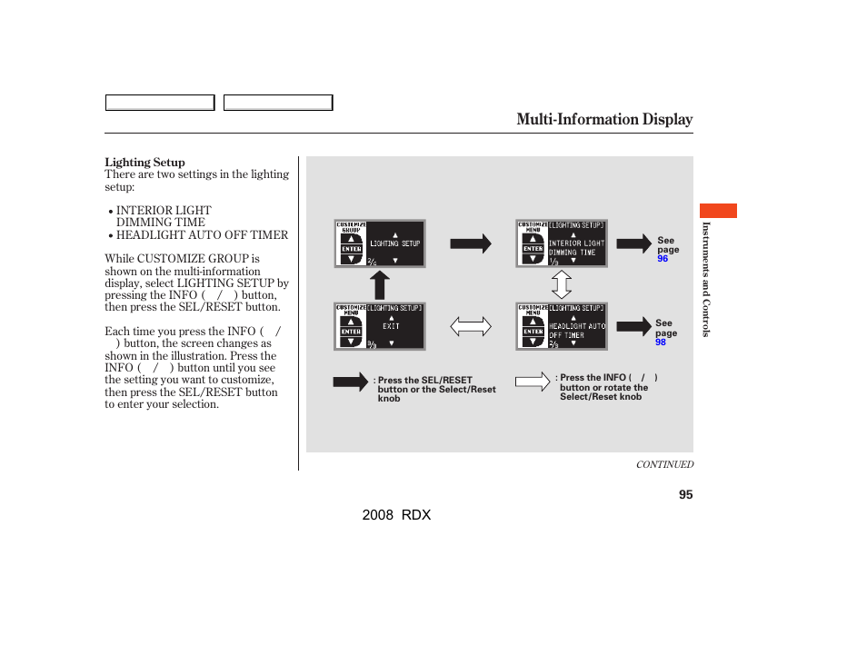 Multi-information display, 2008 rdx | Acura 2008 RDX - Owner's Manual User Manual | Page 99 / 433