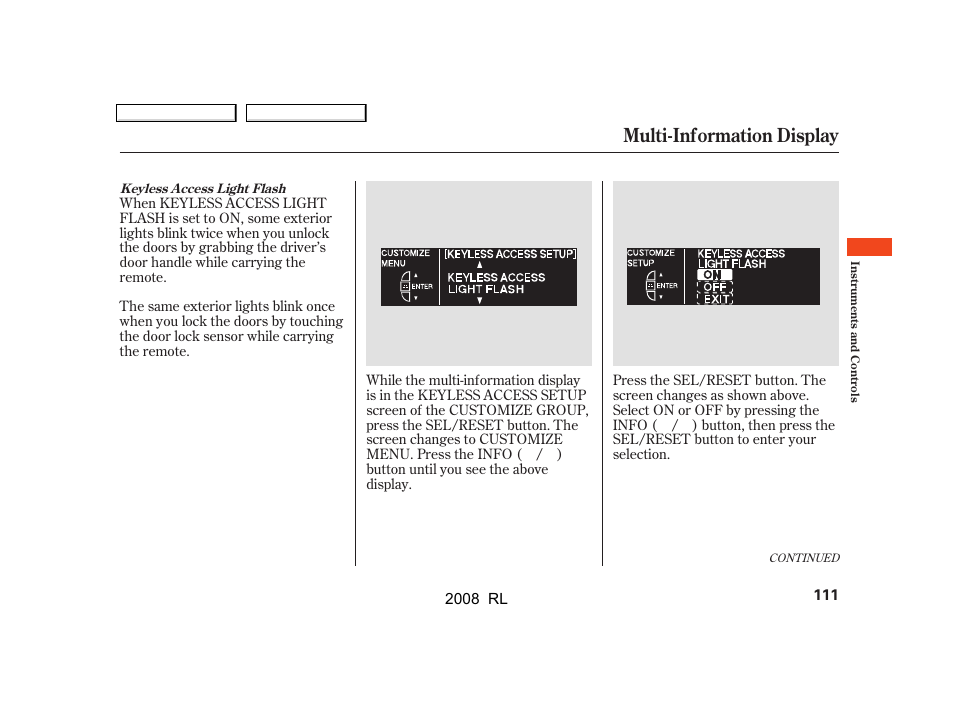 Multi-information display | Acura 2008 RL - Owner's Manual User Manual | Page 114 / 500