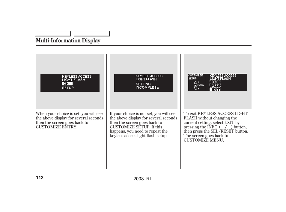 Multi-information display | Acura 2008 RL - Owner's Manual User Manual | Page 115 / 500