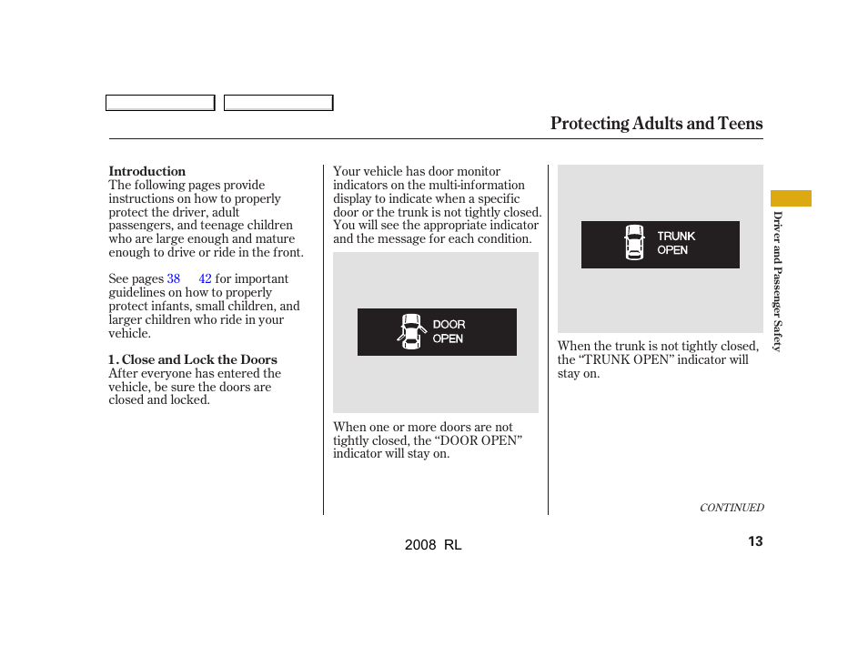 Protecting adults and teens | Acura 2008 RL - Owner's Manual User Manual | Page 16 / 500