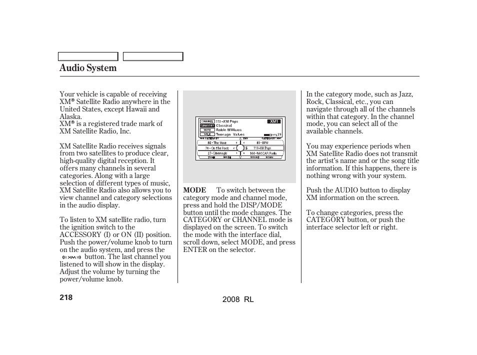 Audio system | Acura 2008 RL - Owner's Manual User Manual | Page 221 / 500