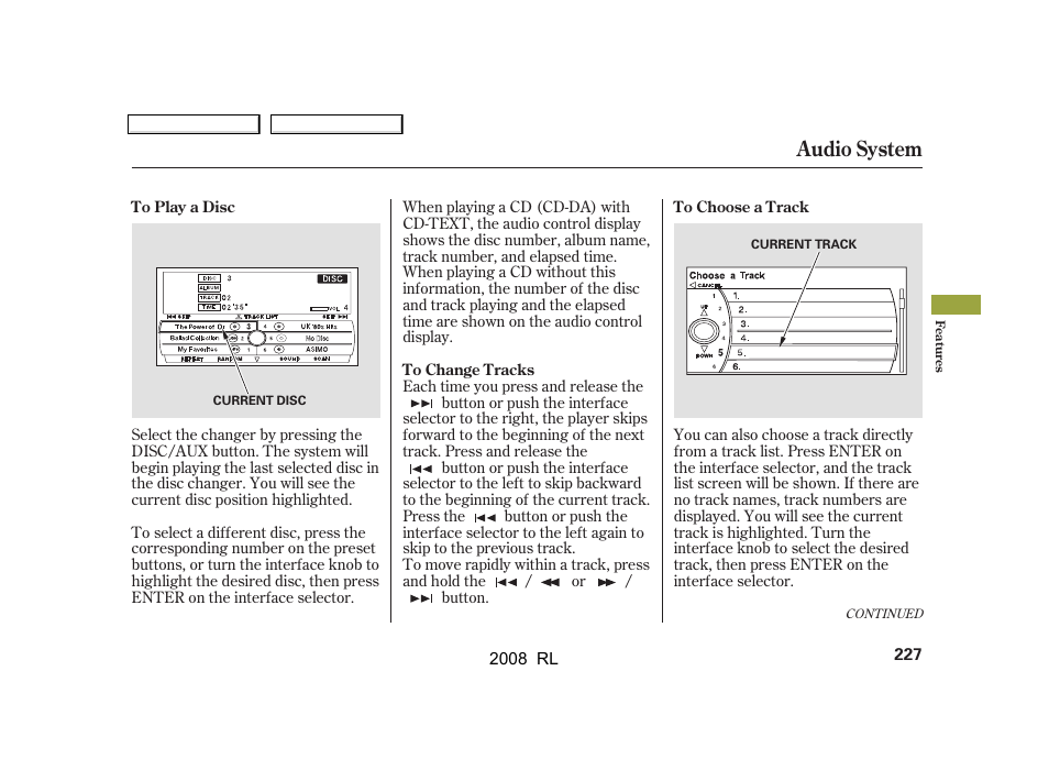 Audio system | Acura 2008 RL - Owner's Manual User Manual | Page 230 / 500