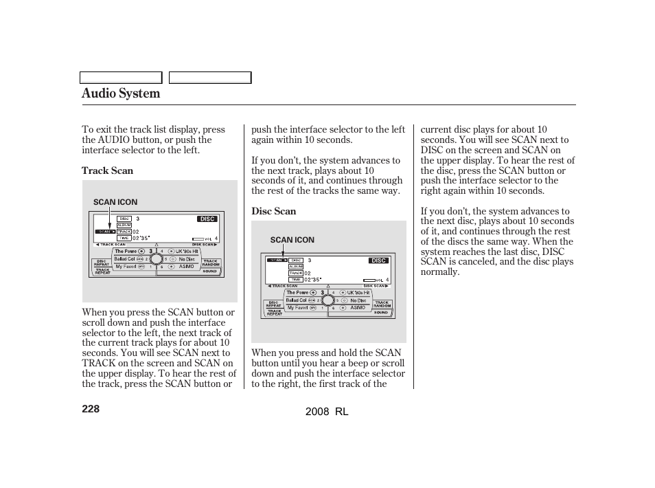 Audio system | Acura 2008 RL - Owner's Manual User Manual | Page 231 / 500