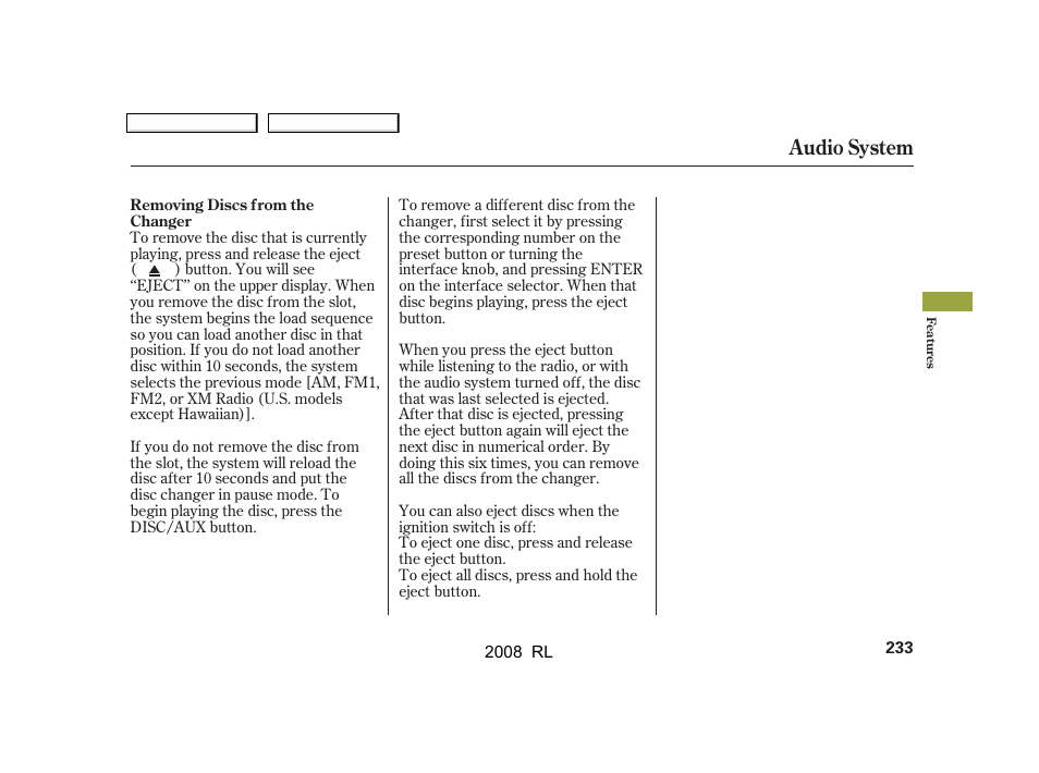 Audio system | Acura 2008 RL - Owner's Manual User Manual | Page 236 / 500