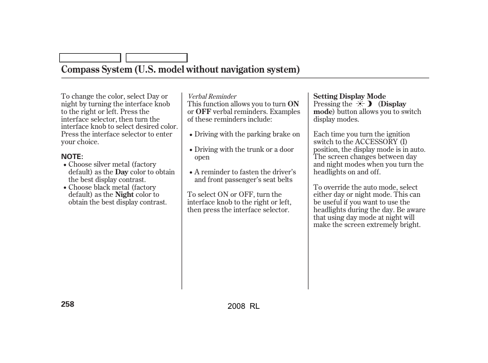 Acura 2008 RL - Owner's Manual User Manual | Page 261 / 500