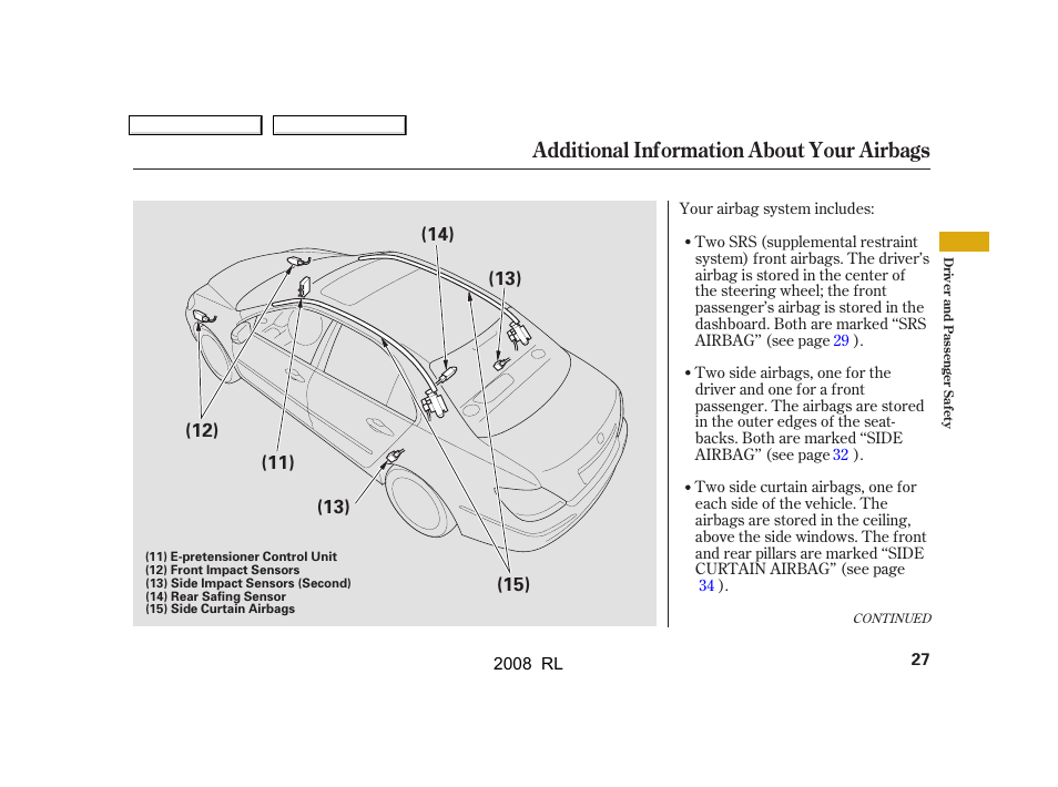 Additional information about your airbags | Acura 2008 RL - Owner's Manual User Manual | Page 30 / 500