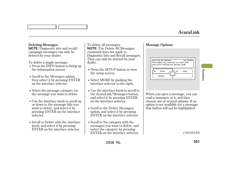 Acuralink | Acura 2008 RL - Owner's Manual User Manual | Page 304 / 500