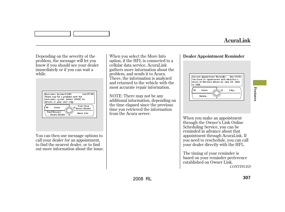 Acuralink | Acura 2008 RL - Owner's Manual User Manual | Page 310 / 500
