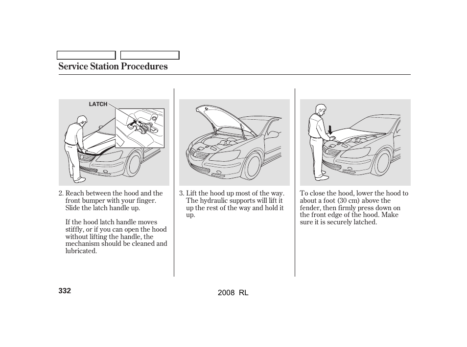 Service station procedures | Acura 2008 RL - Owner's Manual User Manual | Page 335 / 500