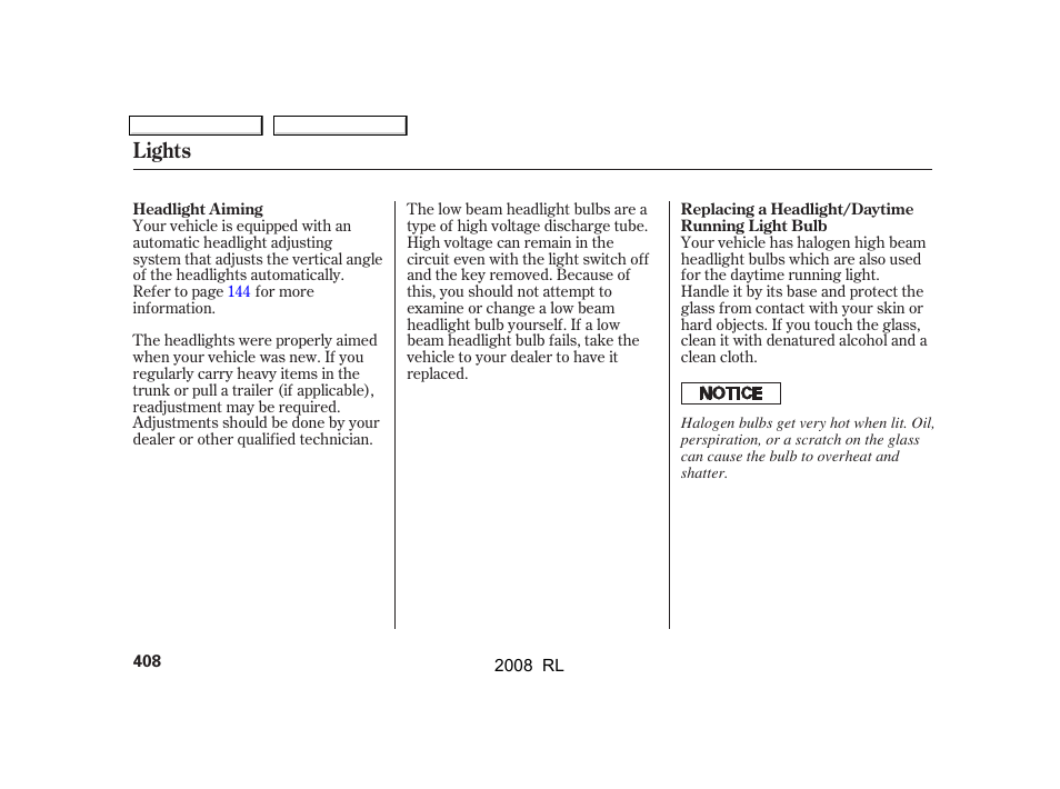 Lights | Acura 2008 RL - Owner's Manual User Manual | Page 411 / 500