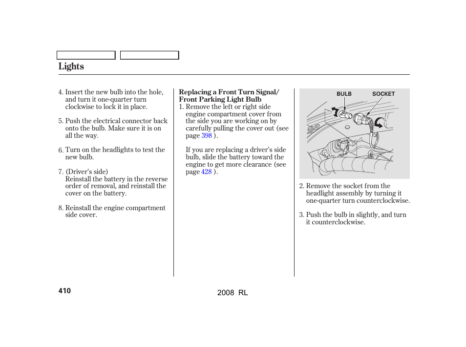 Lights | Acura 2008 RL - Owner's Manual User Manual | Page 413 / 500