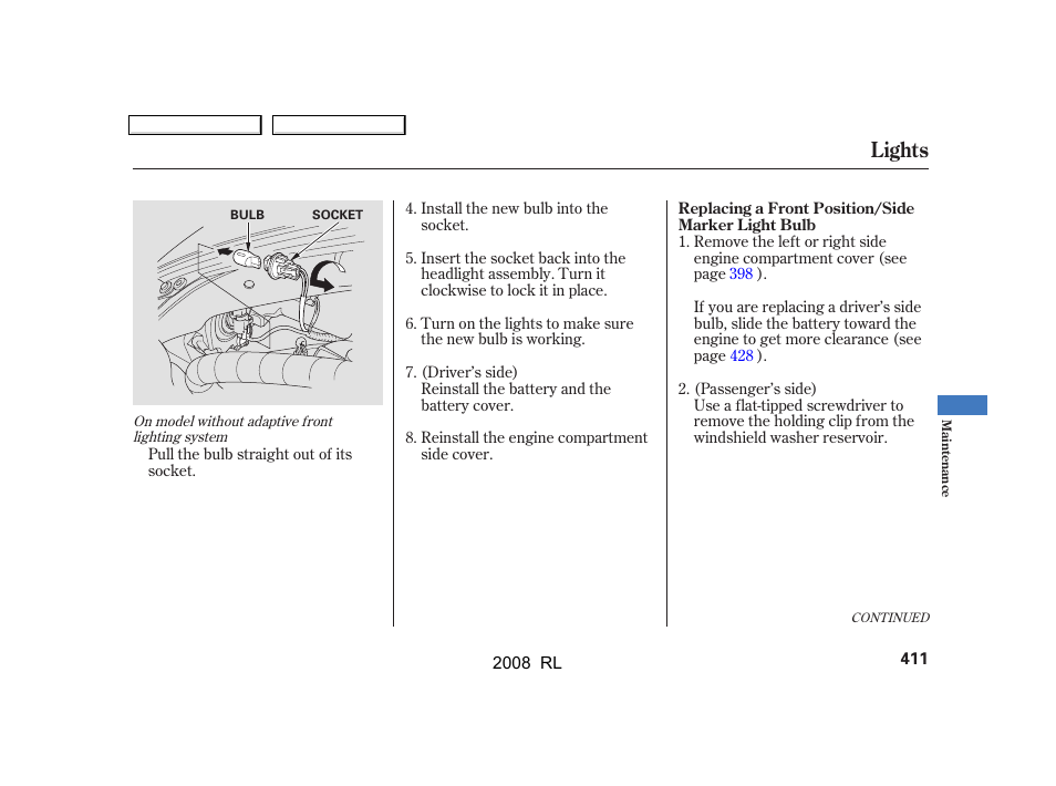 Lights | Acura 2008 RL - Owner's Manual User Manual | Page 414 / 500