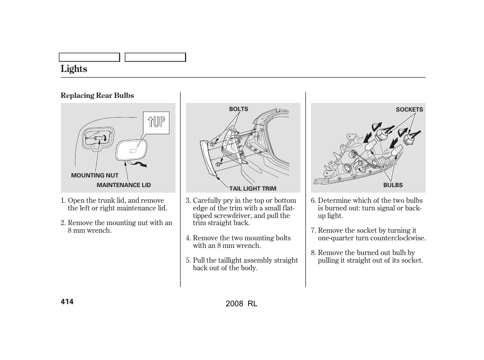 Lights | Acura 2008 RL - Owner's Manual User Manual | Page 417 / 500