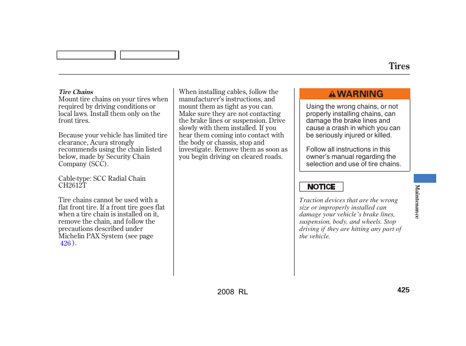 Tires | Acura 2008 RL - Owner's Manual User Manual | Page 428 / 500