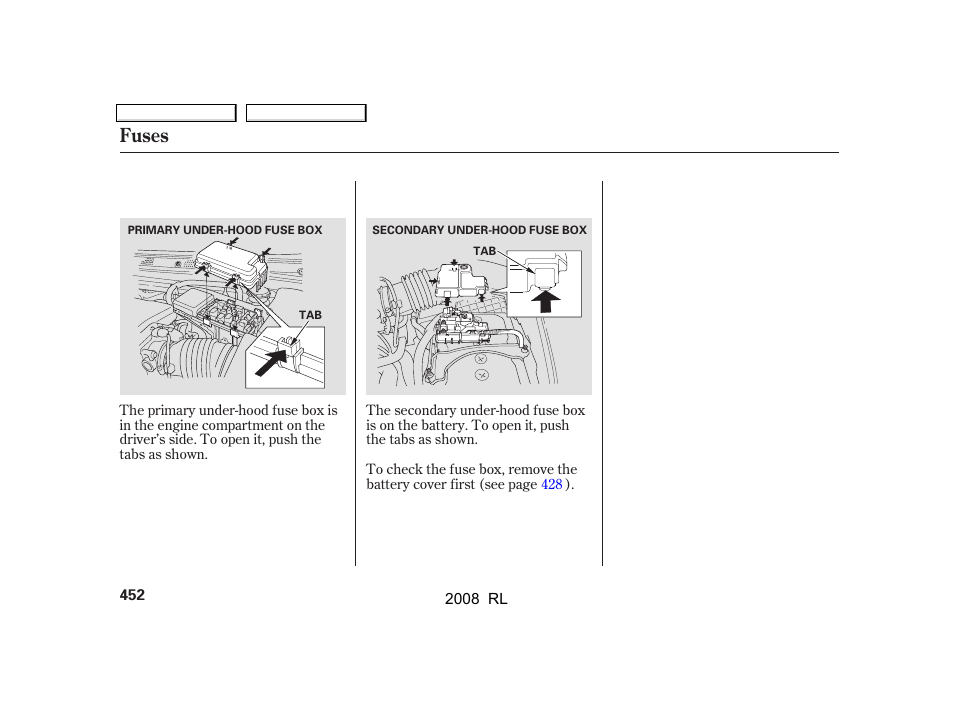 Fuses | Acura 2008 RL - Owner's Manual User Manual | Page 455 / 500