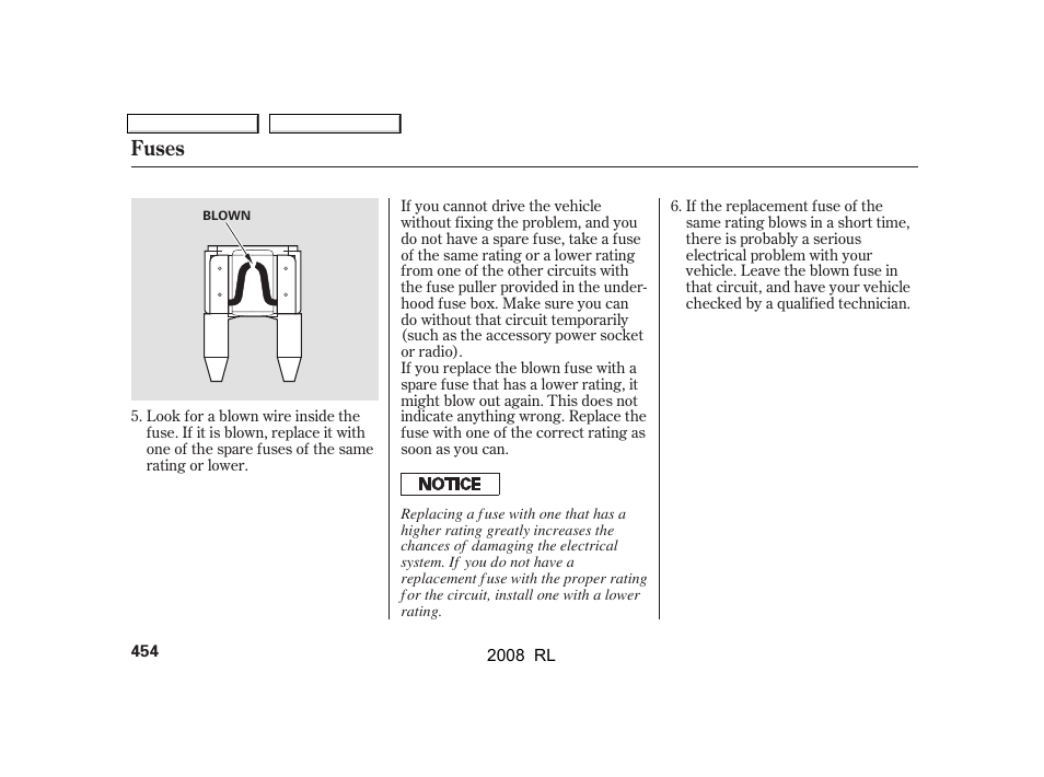 Fuses | Acura 2008 RL - Owner's Manual User Manual | Page 457 / 500