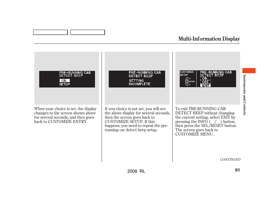 Multi-information display | Acura 2008 RL - Owner's Manual User Manual | Page 94 / 500