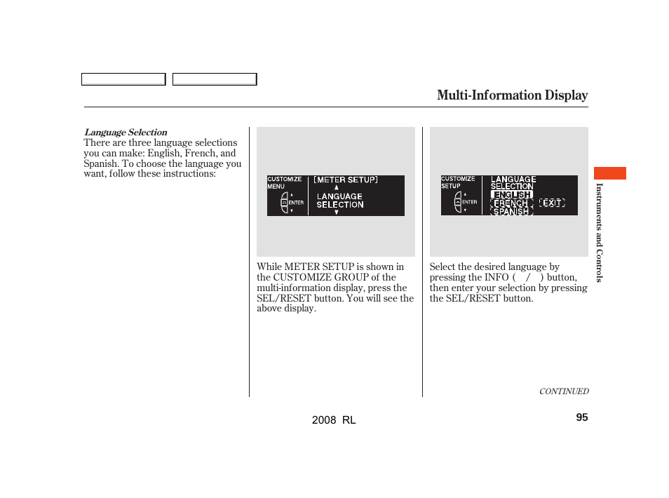 Multi-information display | Acura 2008 RL - Owner's Manual User Manual | Page 98 / 500