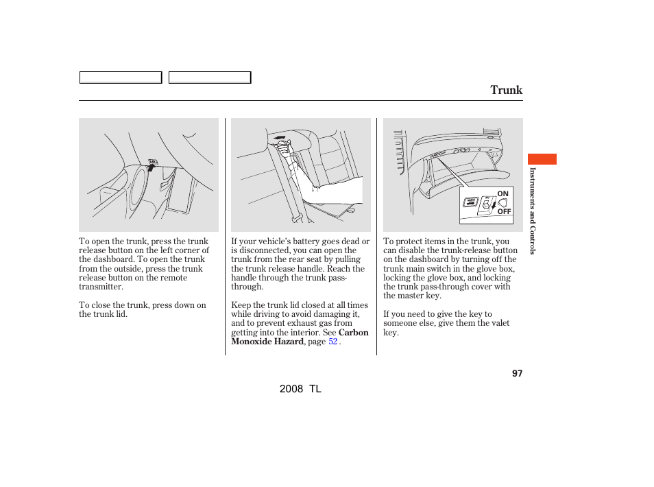 Trunk, 2008 tl | Acura 2008 TL - Owner's Manual User Manual | Page 100 / 376