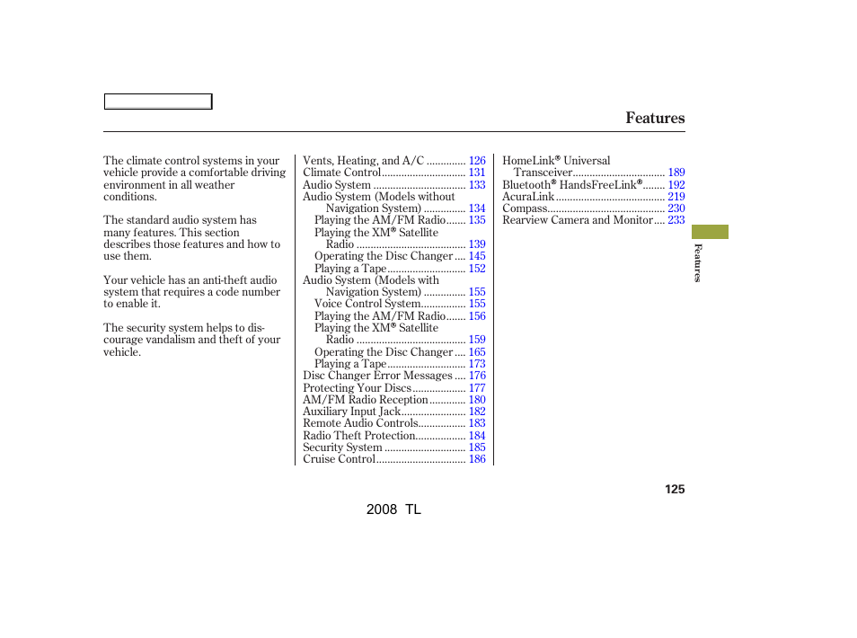 Features | Acura 2008 TL - Owner's Manual User Manual | Page 128 / 376