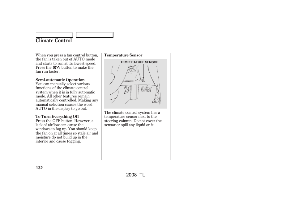 Climate control | Acura 2008 TL - Owner's Manual User Manual | Page 135 / 376