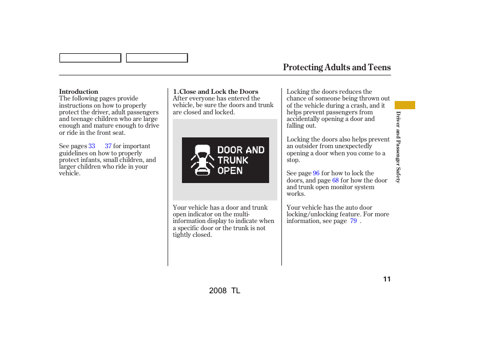 Protecting adults and teens | Acura 2008 TL - Owner's Manual User Manual | Page 14 / 376