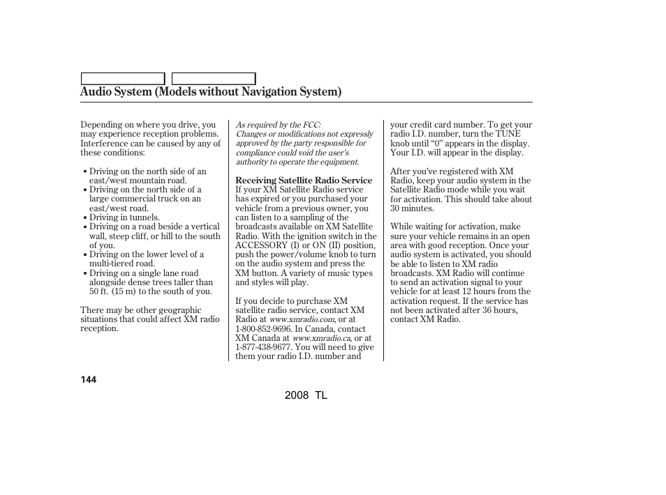 Audio system (models without navigation system) | Acura 2008 TL - Owner's Manual User Manual | Page 147 / 376