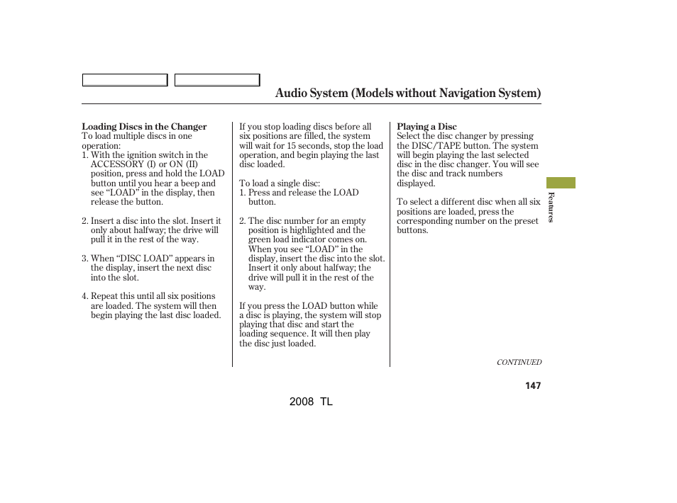 Audio system (models without navigation system) | Acura 2008 TL - Owner's Manual User Manual | Page 150 / 376