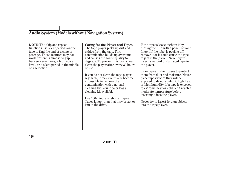 Audio system (models without navigation system) | Acura 2008 TL - Owner's Manual User Manual | Page 157 / 376