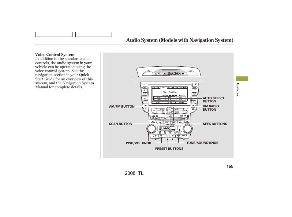 Audio system (models with navigation system), 2008 tl | Acura 2008 TL - Owner's Manual User Manual | Page 158 / 376