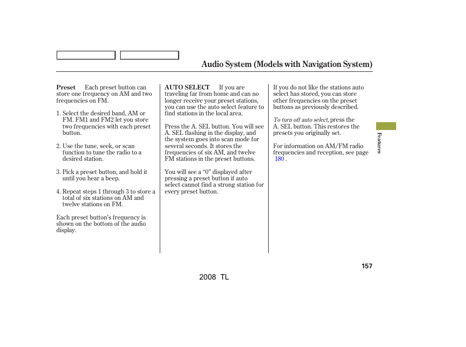 Audio system (models with navigation system) | Acura 2008 TL - Owner's Manual User Manual | Page 160 / 376